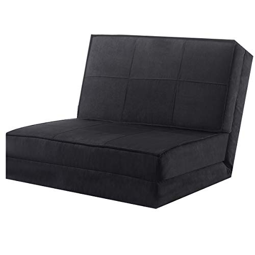 (Black) - Giantex Fold Down Chair Flip Out Lounger Convertible Sleeper Bed Couch Game Dorm Guest (Black)