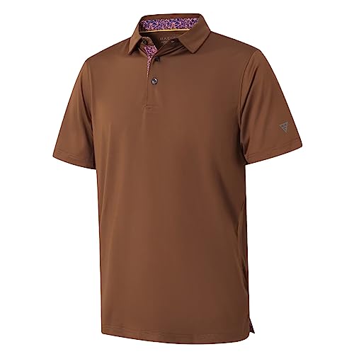Mens Polo Shirts Short Sleeve Casual Solid Stylish Dry Fit Performance Designed Collared Golf Polo Shirts for Men, Brown, X-Large