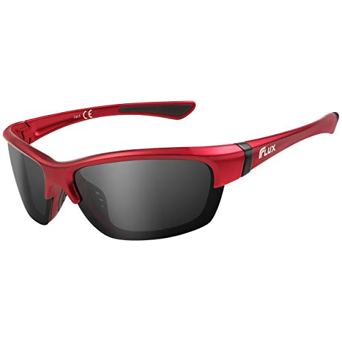 Flux AVENTO Polarized Sports Sunglasses UV400 Protection with Anti-Slip Function and Lightweight Frame - for Men and Women when Driving, Running, Baseball, Golf, Casual Sport (Red)