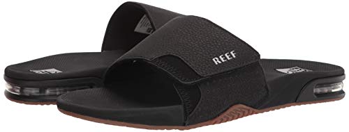 Reef Mens Fanning Slide | Bottle Opener Sandal, Black/Silver, 14