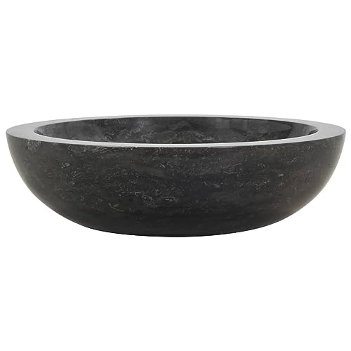 'vidaXL Handmade Marble Sink in Black, Sturdy Natural River Stone Bathroom Basin, Rectangular Shaped Washroom Centerpiece, Dimensions 40 x 12 cm