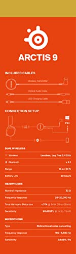 SteelSeries Arctis 9 - Dual Wireless Gaming Headset - Lossless 2.4 GHz Wireless + Bluetooth - 20+ Hour Battery Life - for PC, Playstation 5 and PS4, Black