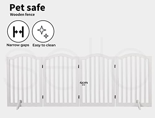 PaWz Wooden Pet Gate Dog Fence Safety Stair Barrier Security Door 4 Panels White