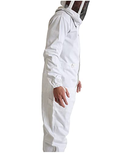 FOREST BEEKEEPING SUPPLY Premium Cotton Beekeeping Suit with Fencing Veil Suitable for Beginner & Commercial Beekeepers Brass Zippers Thumb Straps Hive Tool Pockets-Medium