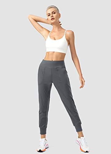 Soothfeel Women's Joggers with Zipper Pockets High Waisted Athletic Workout Yoga Pants Joggers for Women, Dark Grey, Medium