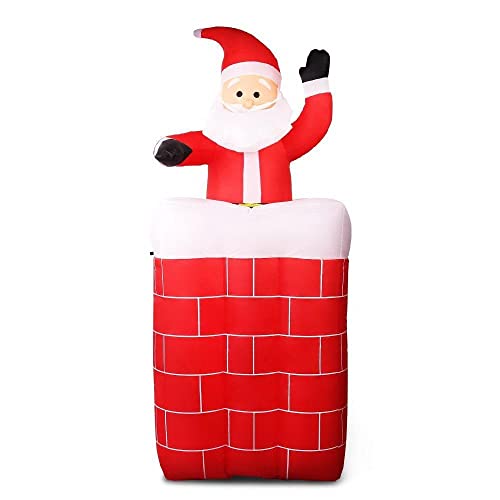 Jingle Jollys Christmas Inflatable Illuminated Santa, Outdoor Decorations, 1.8M Cold White LED Lights with Pegs and Ropes Set Built-in Pump Lawn Yard Decor