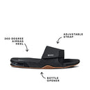 Reef Mens Fanning Slide | Bottle Opener Sandal, Black/Silver, 14