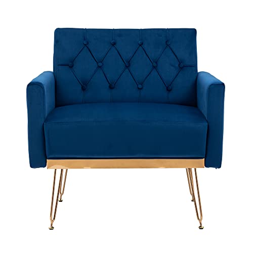 Olela Accent Chair Set of 2,Velvet Armchair Single Sofa Modern Tufted Upholstered Side Reading Chairs with Arm and Gold Metal Leg for Living Room Bedroom Club Nursery Office Decorate(2, Navy)