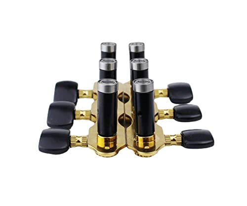 Guyker Classical Guitar Tuners, 1:18 Ratio Open Frame Style Acoustic Guitar Tuning Keys Steel String Pegs Machine Heads 2 Planks (3+3) (Gold, Black Button)