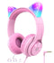 iClever Kids Headphones with Cat Ear Led Light Up, Safe Volume Limite Kids Wired Headphones with FunShare Foldable Over-Ear Headphones for Kids/School/iPad/Tablet/Travel, Meow Donut-Pink