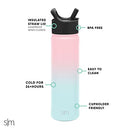 Simple Modern 650mL Summit Water Bottle with Straw Lid - Gifts for Kids Travel Hydro Vacuum Insulated Flask Double Wall Liter - 18/8 Stainless Steel Ombre: Sweet Taffy