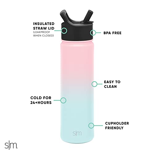 Simple Modern 650mL Summit Water Bottle with Straw Lid - Gifts for Kids Travel Hydro Vacuum Insulated Flask Double Wall Liter - 18/8 Stainless Steel Ombre: Sweet Taffy