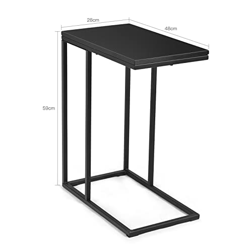 Giantex Industrial Narrow End Side Table, Metal C Shaped Frame and Rectangle MDF Tabletop, Black Wood Couch Side Table Coffee Table, Modern Furniture for Living Room Bedroom