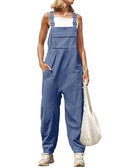 ZESICA Women's Sleeveless Overalls Jumpsuit Casual Loose Adjustable Straps Bib Long Pant Jumpsuits with Pockets, Dusty Blue, Medium