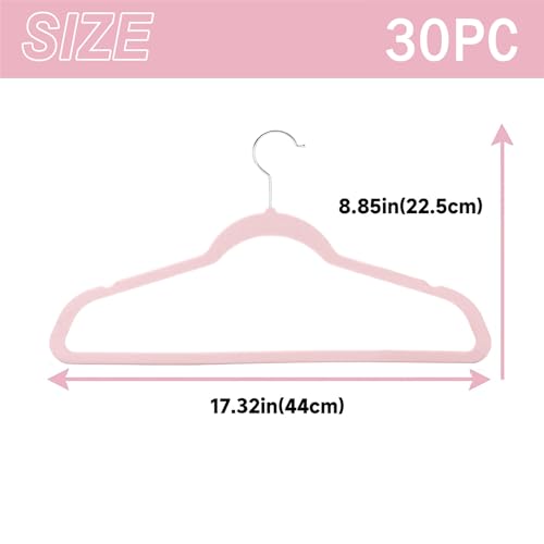 Velvet Hangers 30 Pack, Non Slip Clothes Hanger Set, Hangers for Coats, Pants & Dress Clothes (Pink)