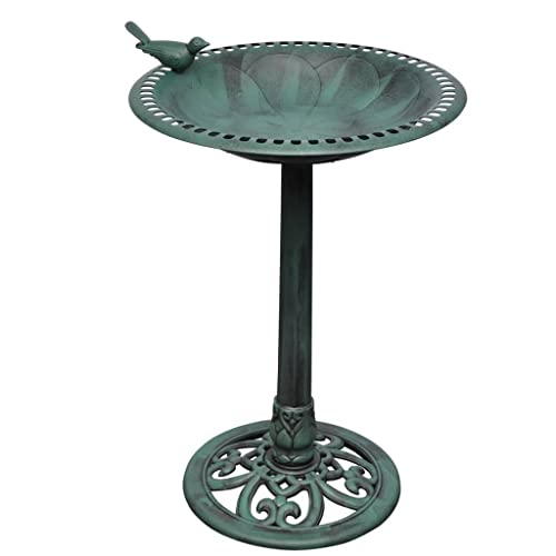 'vidaXL Bird Bath with Decorative Bird - Weather-Resistant Plastic Bird Drinking and Bathing Station for Garden, Patio, Balcony - Green