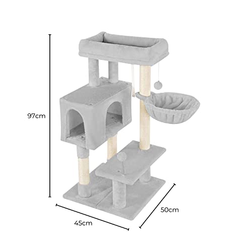 Floofi 97cm Cat Tree, Cat Tower, Cat Scratching Post, Cat Tree for Indoor Cats, Cat Condo, Cat Furniture, Cat Trees, Cat Post, Large Cat Tree, Cat Tree Tower, Cat Tower Large Cats (Light Grey)