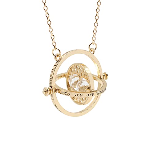 Harry Potter Gold Tone 3D Hourglass Necklace Pendant Time Turner Hermione Pendant Necklace Hermione Granger Rotating Spins Gold Plated Lover's Jewelry