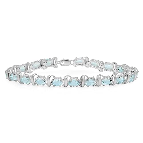 9.00 Carat (ctw) Sterling Silver Real Oval Cut Aquamarine Ladies Link Bracelet 9 CT