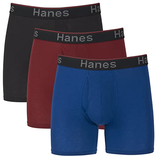 Hanes Men's Comfort Flex Fit Total Support Pouch 3-Pack, Available in Regular and Long Leg, Regular Leg - Blue/Red/Black - 3 Pack, Medium