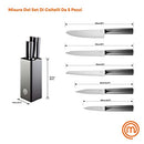 MasterChef Knife Set with Block 5 Kitchen Knives with Sharp Stainless Steel Blades (Paring, Utility, Carving, Bread, Chef) Japanese-Style Handles & Universal Holder, Plastic, Black
