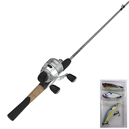 Zebco 33 Platinum Spincast Reel and Fishing Rod Combo, 5-Foot 6-Inch 2-Piece Fiberglass Rod, Comfortable Dual EVA/Cork Rod Handle, Instant Anti-Reverse Clutch, Includes 3-Piece Tackle Kit, Silver