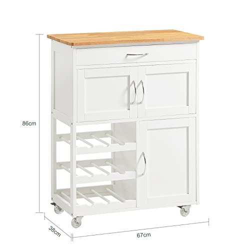 SoBuy Kitchen Trolley, Kitchen Island with Wine Racks, Portable Workbench, Serving Cart for Bar, Dining