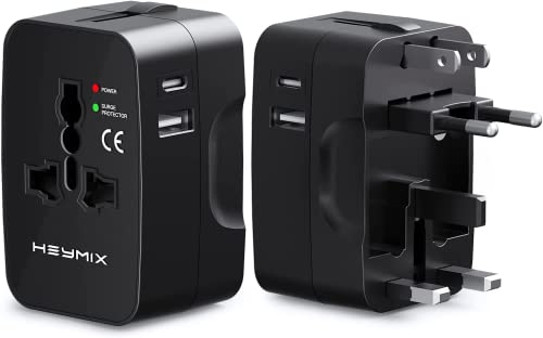 Heymix Universal Travel Adapter, International Power Adapter USB C, World Travel Power Plug With USB, All In One Travel Plug Adapter For EU/US/UK/India/Bali To AUS Compatible With Iphone/Sumsang/Pixel