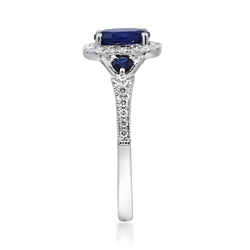 Gin & Grace Women's 14K White Gold Genuine Blue Sapphire Ring With Diamonds (Oval-Cut) Shaped (TW3319R-BS-10)