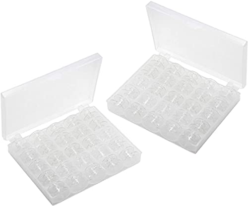 BetterJonny 50 Pcs Transparent Plastic Sewing Machine Bobbins with Bobbin Case for Brother Singer Babylock Janome Kenmore