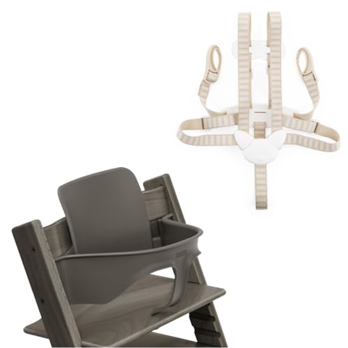 Tripp Trapp Baby Set from Stokke, Hazy Grey - Convert The Tripp Trapp Chair into High Chair - Removable Seat + Harness for 6-36 Months - Compatible with Tripp Trapp Models After May 2006