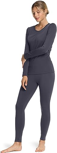 TSLA Women's Thermal Underwear Set, Soft Fleece Lined Long Johns, Winter Warm Base Layer Top & Bottom TM-WHS200-DGY Small
