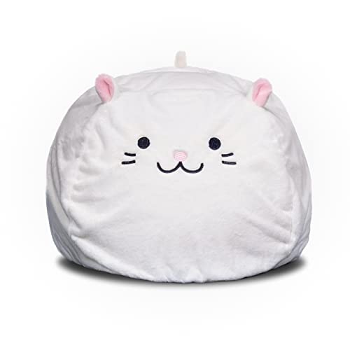 Furry Bean Bag Cover, Creative Kids Bean Bag Chair Cover, Faux Fur Bean Bag for Toddler, Teens and Adults 32x32x18in (Pinky Cat)
