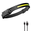 COB Beam led headlamp Rechargeable, Hi-Beam Work Light Headband Hand Wave Induction, Weatherproof 5 Lighting Modes Work Light