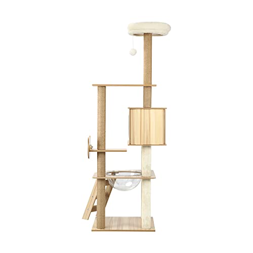 Alopet 162cm Wooden Cat Tree with Ladder, Cat Condo and Scratching Post Cat Tower
