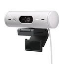 Logitech Brio 500 Full HD Webcam with Auto Light Correction, Show Mode, Dual Noise Reduction Mics, Webcam Privacy Cover, Works with Microsoft Teams, Google Meet, Zoom, USB-C Cable, Streaming - White
