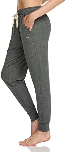 TSLA Women's Sweatpants with Pockets, Casual Comfy & Cozy Loungewear, Athletic Stretch Workout Yoga Pants FBP65-GRY Large
