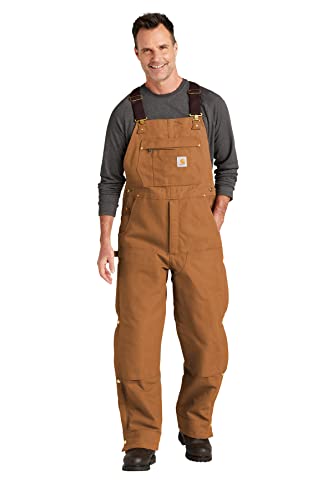 Carhartt mens Loose Fit Firm Duck Insulated Bib Overall, Carhartt Brown, Medium Short