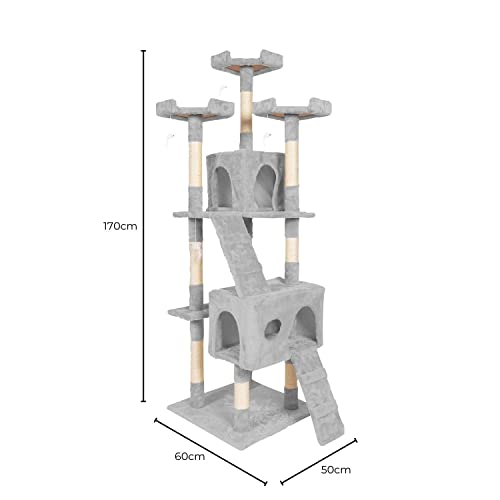 Floofi 170cm Cat Tree, Cat Tower, Cat Scratching Post, Cat Tree for Indoor Cats, Cat Condo, Cat Furniture, Cat Trees, Cat Post, Large Cat Tree, Cat Tree Tower, Cat Tower Large Cats (Grey)