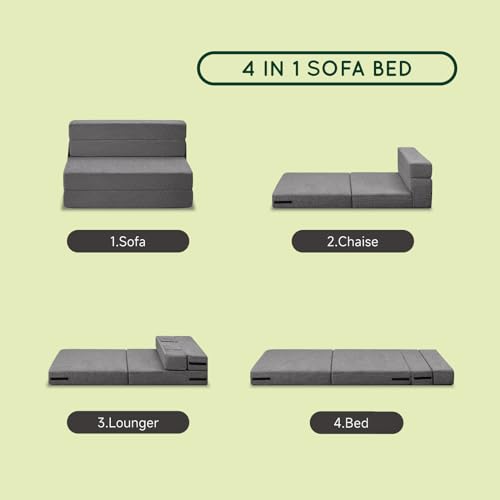 Z-hom Folding Sofa Bed, 6 inch Memory Foam Couch, Convertible Sleeper Chair Floor Mattress Couch, Folding Mattress with Pillow & Washable Cover for Living Room/Bedroom/Guest 76" x 39" x 6"(Dark Grey)
