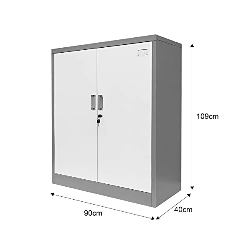 109cm Steel Filing Cabinet Lockable File Storage Cupboard Locker Office Home Stationary Dark Grey & White 109cm