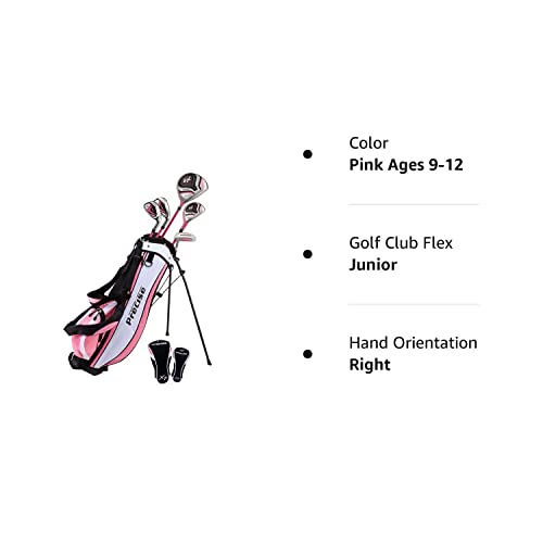 Precise Distinctive Girls Right Handed Pink Junior Golf for Age 9 to 12 (Height 4'4" to 5') Includes: Driver, Hybrid Wood, 2 Irons, Putter, Bonus Bag & 2 Headcovers,70000-PINK-9-12-RH