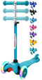 ChromeWheels Scooter for Kids, Deluxe 3 Wheel Scooter for Toddlers 4 Adjustable Height Glider with Kick Scooters, Lean to Steer with LED Flashing Light for Ages 3-6 Girls Boys, Color Aqua