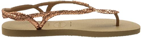 Havaianas Luna Premium II Sandals, Women's Pink/Gold Sandals, Shoes, Rose Gold, 7/8 US