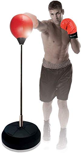 Protocol Punching Bag with Stand Plus Boxing Gloves for Adults & Kids - Adjustable Height Stand - Standard, Red