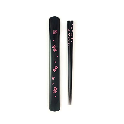 JapanBargain 3643, Portable Chopsticks with Case Reusable Chinese Korean Japanese Bamboo Travel Chop Sticks Utensil Dishwasher Safe Made in Japan, Sakura Pattern