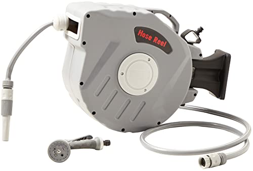 Garden Hose Reel 65ft Retractable Mount Swivel with 1/2" Water Hose 3/4" NPT (Gray)