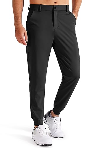 Libin Men's 4-Way Stretch Golf Joggers with Pockets, Slim Fit Work Dress Pants Athletic Casual Sweatpants for Men, Black, Medium