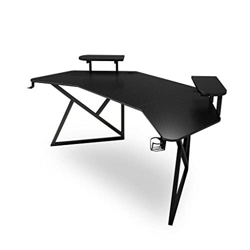 MIUZ Gaming Desk Large Size Gaming Waterproof Office Desk Carbon Fiber Table with Cup Holder and Headphone Hook (Black)