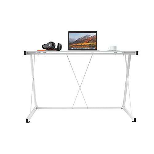Advwin Glass Computer Desk Z Shaped Tempered Laptop Table for Gaming Study White